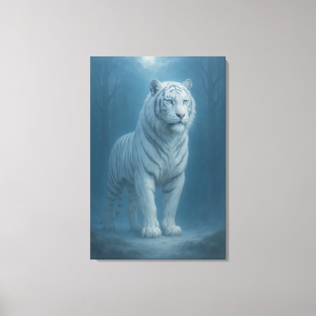 Ice Spirit White Tiger – Mystic Guardian of Calm P Canvas Print (Front)