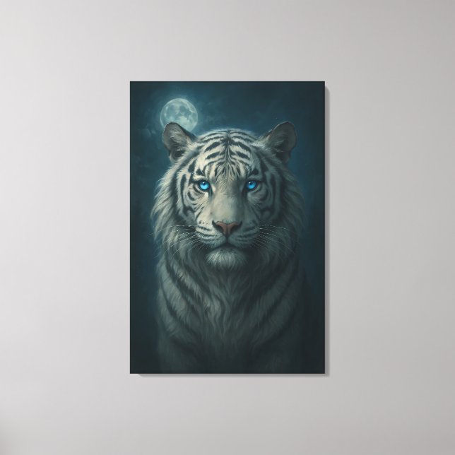 Ice Spirit White Tiger – Mystic Guardian of Calm P Canvas Print (Front)