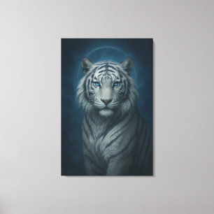 Ice Spirit White Tiger – Mystic Guardian of Calm P Canvas Print