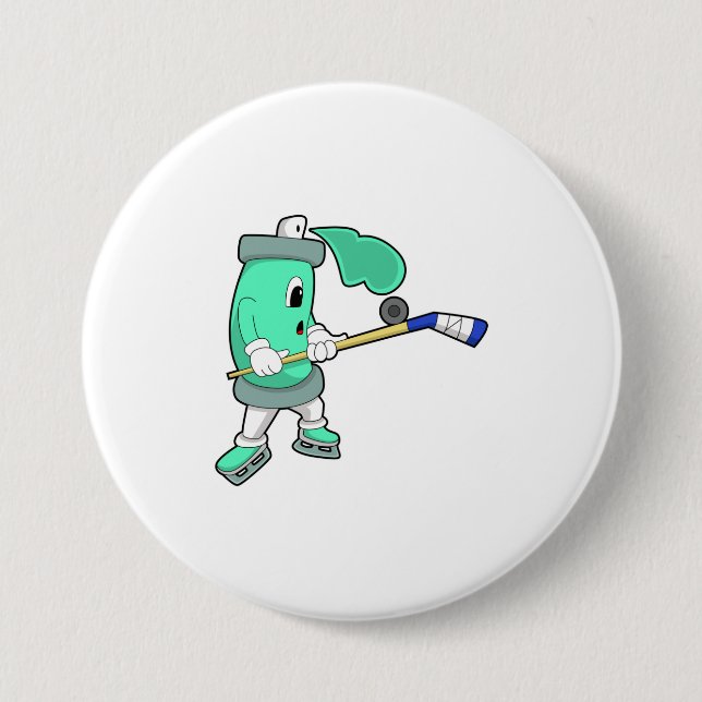 Ice spray at Ice hockey with Ice hockey stick 3 Inch Round Button (Front)