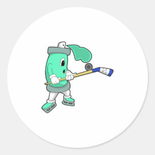 Ice spray at Ice hockey with Ice hockey stick Classic Round Sticker