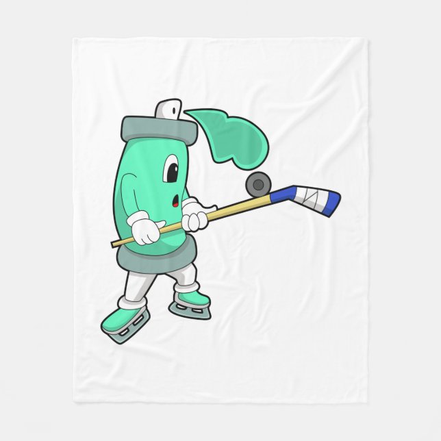 Ice spray at Ice hockey with Ice hockey stick Fleece Blanket (Front)