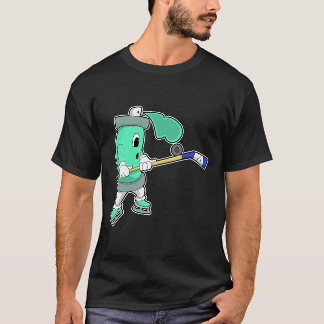 Ice spray at Ice hockey with Ice hockey stick T-Shirt (Front)