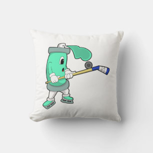Ice spray at Ice hockey with Ice hockey stick Throw Pillow