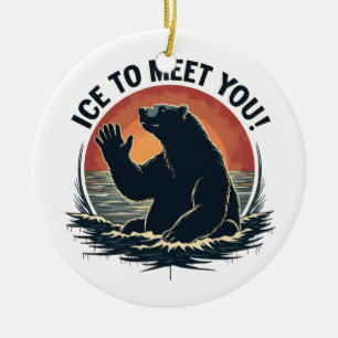 Ice To Meet You Polar Bear Christmas Gift Ceramic Ornament