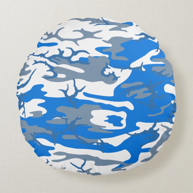 Ice Water Blue Camo Round Pillow (Front)