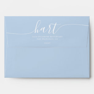Ice Water Blue with White Script Return Address Envelope