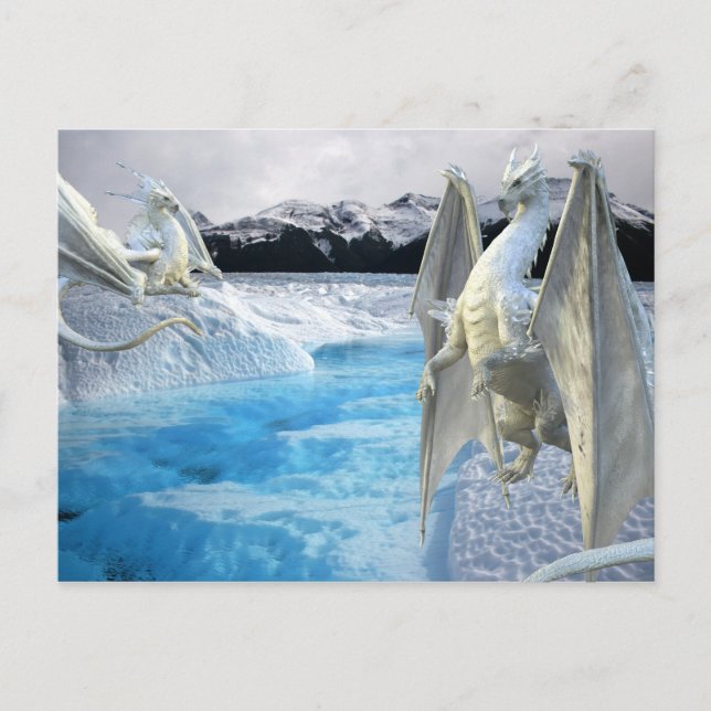 Ice White Dragon Snow Winter Postcard (Front)