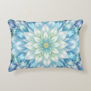 Ice White Water Lily Mandala Accent Pillow