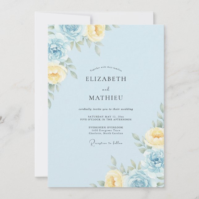 Ice Yellow Ranunculus Eucalyptus Wedding Invitation (Front)