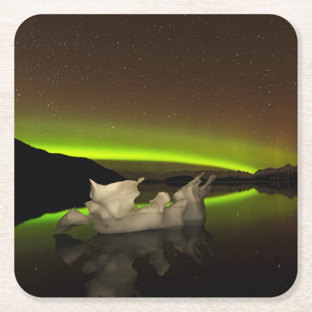 Iceberg Aurora Square Paper Coaster (Front)