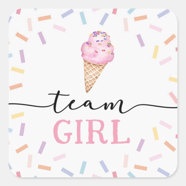 Icecream Gender Reveal Team Girl  Square Sticker (Front)