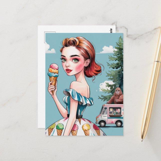 Icecream in the Forest With Sasquatch Postcard (Front/Back In Situ)