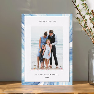 Iced Agate Border   Hanukkah Photo Silver Foil Holiday Card