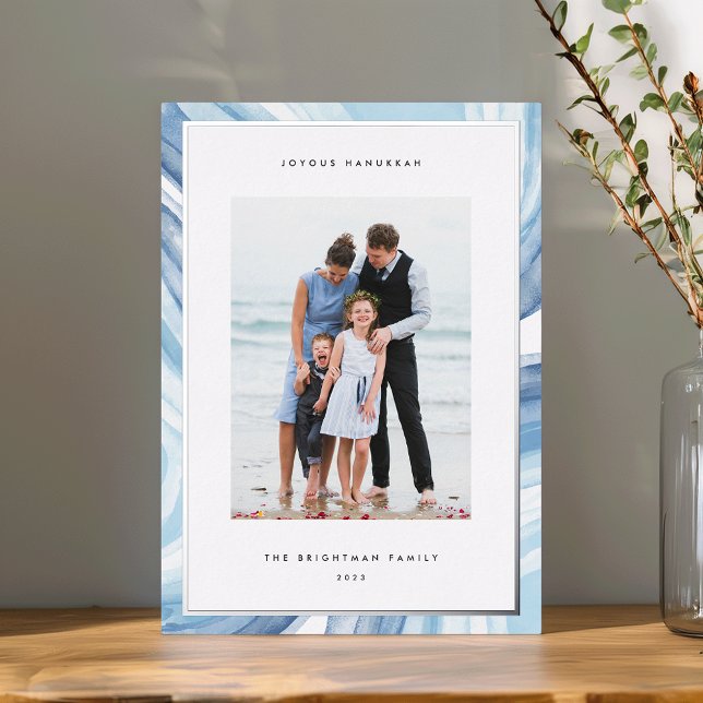 Iced Agate Border | Hanukkah Photo Silver Foil Holiday Card (Creator Uploaded)