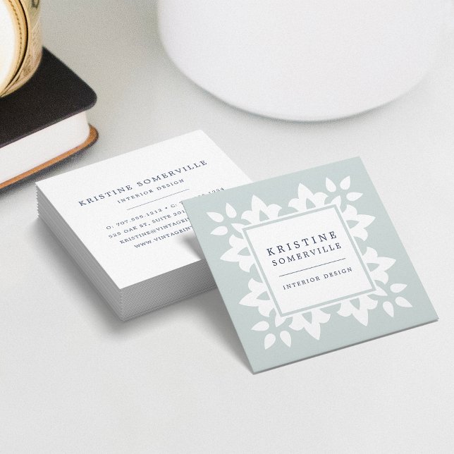 Iced Aqua | Moroccan Geometric Square Business Card (Creator Uploaded)