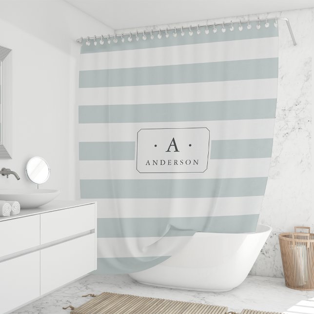 Iced Aqua Stripe Family Name & Monogram (Creator Uploaded)