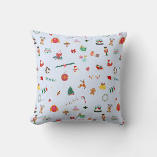 Iced Blue Santa Clause Snowman Christmas Throw Pillow
