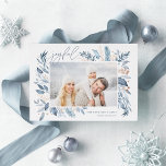 Iced Branches | Elegant Photo Rose Gold Foil Holiday Card<br><div class="desc">This simple and elegant nature-inspired holiday card features your favourite horizontal or landscape-oriented photo adorned at the corners with sprigs of graceful icy blue watercolor foliage with rose gold foil accents. "Joyful" appears at the top left in chic handwritten script lettering, with your names and the year at the bottom...</div>