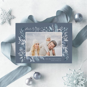 Iced Branches Elegant Photo Silver Foil Holiday Card