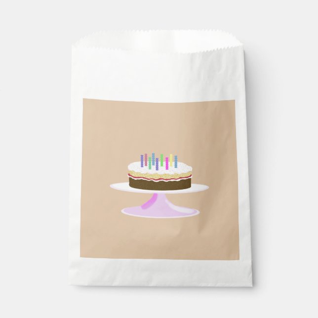 Iced chocolate birthday cake with candles favour bag (Front)