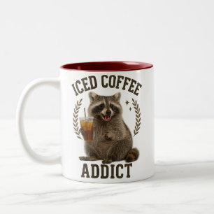 Iced Coffee Addict Raccoon Drink Caffeine Lover Two-Tone Coffee Mug
