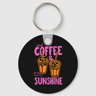 Iced coffee and sunshine day every day summer keychain