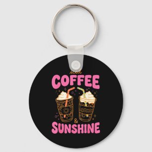 Iced coffee and sunshine summer vibes funny cute keychain