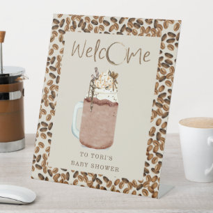 Iced Coffee Beans Baby Shower Welcome Pedestal Sign