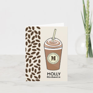 Iced Coffee & Coffee Beans Monogram Notecard