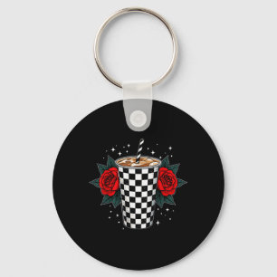 Iced Coffee Cup Roses Drink Refreshment Keychain