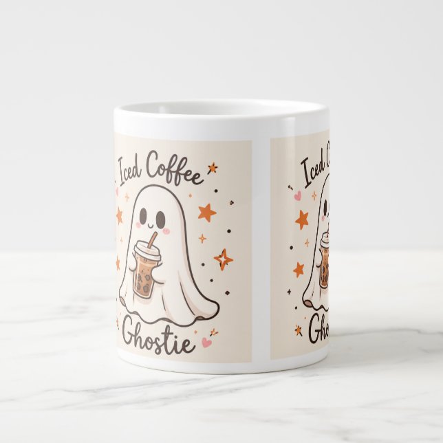 Iced Coffee Ghostie - Cute Halloween  Large Coffee Mug (Front)