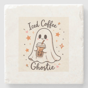 Iced Coffee Ghostie - Cute Halloween Stone Coaster