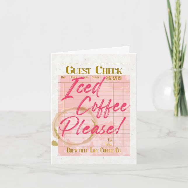 Iced Coffee Guest Check Receipt Coffee Bar Lover Holiday Card (Front)