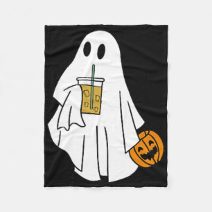 Iced Coffee Halloween Cute Little Ghost Pumpkin Co Fleece Blanket