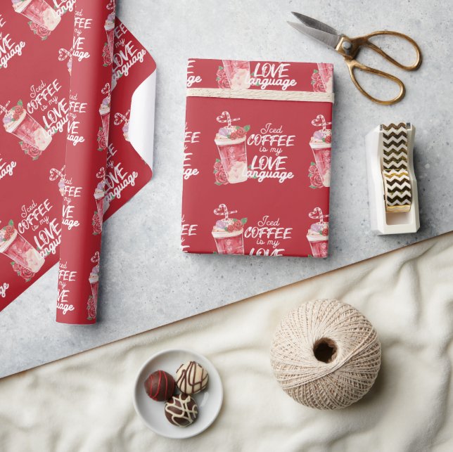Iced Coffee Is My Love American Red Wrapping Paper (Crafts)