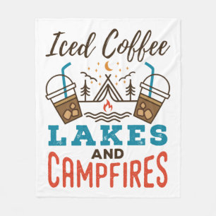Iced Coffee Lakes and Campfires Camping Fleece Blanket