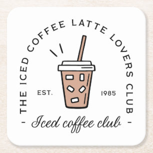 Iced coffee latte lovers club aesthetic funny square paper coaster