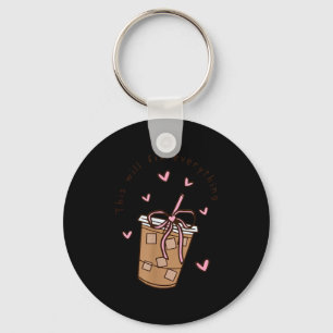 Iced Coffee Quote Saying Sarcastic Nk Girly Bow He Keychain