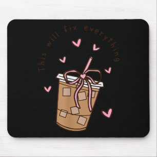 Iced Coffee Quote Saying Sarcastic Nk Girly Bow He Mouse Pad