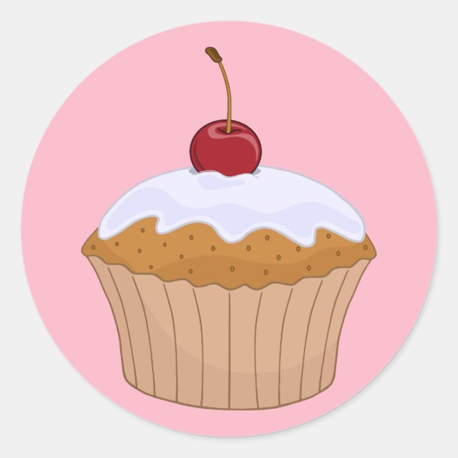 Iced Cupcake Cherry On Top Classic Round Sticker (Front)