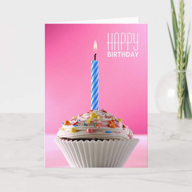 Iced Cupcake Decorated for Birthday Card (Front)