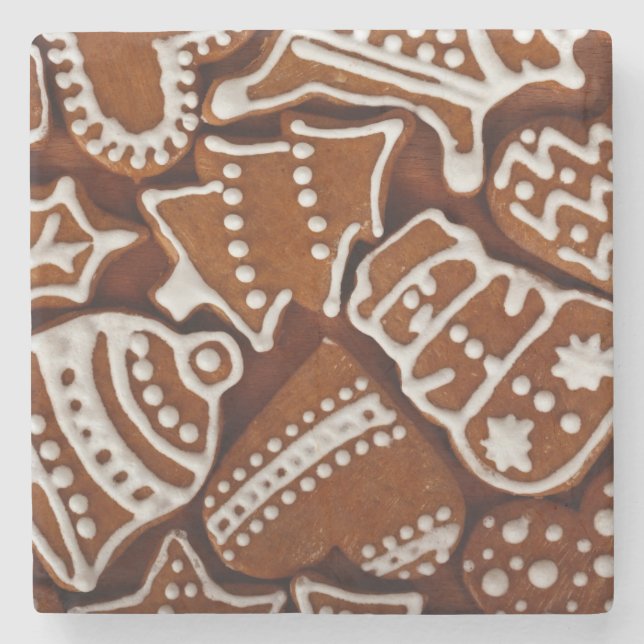 Iced, Cut Out, Gingerbread Christmas Cookies Stone Coaster (Front)