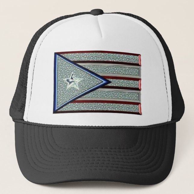 Iced Out Puerto Rican Flag Trucker Hat (Front)
