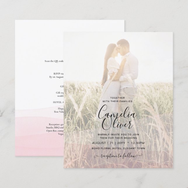 Iced Pink Ombre Wedding Invite (Front/Back)