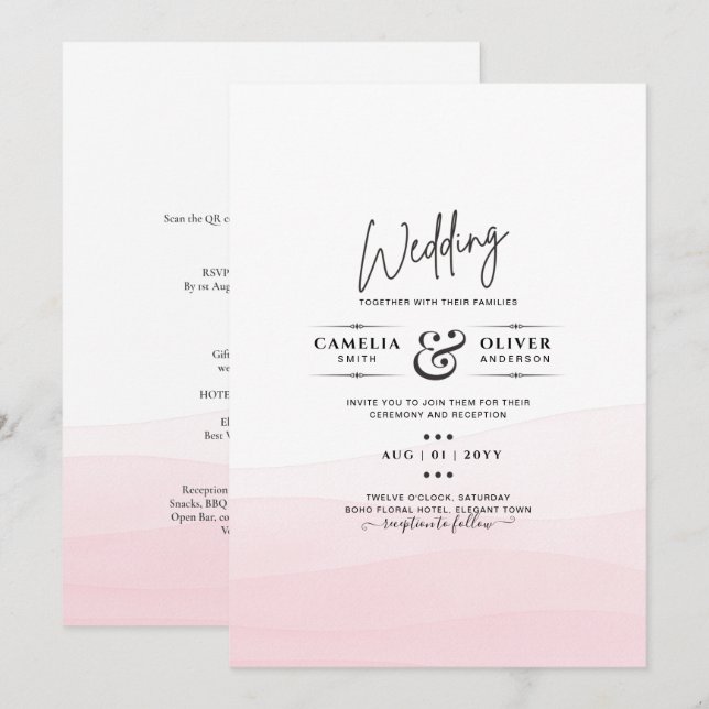 Iced Pink Ombre Wedding Invite (Front/Back)