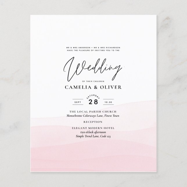 Iced Pink Ombre Wedding Invite Flyer (Front)