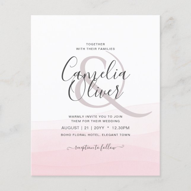 Iced Pink Ombre Wedding Invite Flyer (Front)