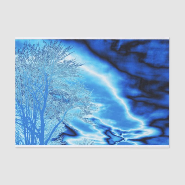Iced Winter Tree Cobalt Blue Sky Tissue Paper (Front)