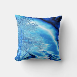 Iced Winter Tree in Cobalt Blue Sky Throw Pillow